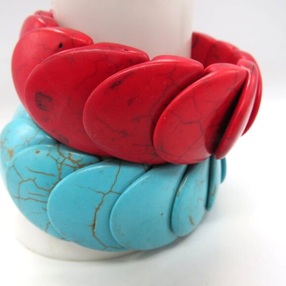 Paparazzi Nomadic Nature Stone Bracelets Chunky Red Blue Stone Stretch - Picture 5 of 9